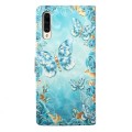 For Samsung Galaxy A50 Oil Embossed 3D Drawing Leather Phone Case(Blue Butterflies)