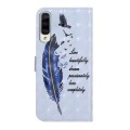 For Samsung Galaxy A50 Oil Embossed 3D Drawing Leather Phone Case(Blue Feather)