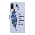 For Samsung Galaxy A70 Oil Embossed 3D Drawing Leather Phone Case(Blue Feather)