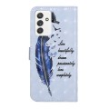 For Samsung Galaxy A82 Oil Embossed 3D Drawing Leather Phone Case(Blue Feather)