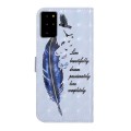For Samsung Galaxy Note20 Ultra Oil Embossed 3D Drawing Leather Phone Case(Blue Feather)