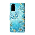 For Samsung Galaxy S20 Oil Embossed 3D Drawing Leather Phone Case(Blue Butterflies)