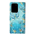 For Samsung Galaxy S20 Ultra Oil Embossed 3D Drawing Leather Phone Case(Blue Butterflies)