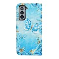 For Samsung Galaxy S21 5G Oil Embossed 3D Drawing Leather Phone Case(Blue Butterflies)