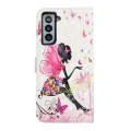For Samsung Galaxy S21+ 5G Oil Embossed 3D Drawing Leather Phone Case(Flower Fairy)