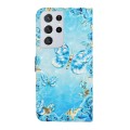For Samsung Galaxy S21 Ultra 5G Oil Embossed 3D Drawing Leather Phone Case(Blue Butterflies)