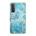 For Samsung Galaxy S22 5G Oil Embossed 3D Drawing Leather Phone Case(Blue Butterflies)