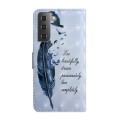 For Samsung Galaxy S22+ 5G Oil Embossed 3D Drawing Leather Phone Case(Blue Feather)