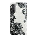 For Samsung Galaxy S22+ 5G Oil Embossed 3D Drawing Leather Phone Case(Lace Flower)
