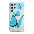 For Samsung Galaxy S22 Ultra 5G Oil Embossed 3D Drawing Leather Phone Case(3 Butterflies)