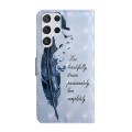 For Samsung Galaxy S22 Ultra 5G Oil Embossed 3D Drawing Leather Phone Case(Blue Feather)
