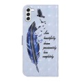 For Samsung Galaxy S23 5G Oil Embossed 3D Drawing Leather Phone Case(Blue Feather)