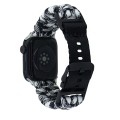 For Apple Watch SE 2023 44mm Paracord Plain Braided Webbing Buckle Watch Band(Black White)