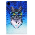 For Samsung Galaxy Tab A9 Electric Pressed Colored Drawing Leather Tablet Case(Headphone Cat)
