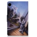 For Samsung Galaxy Tab A9 Electric Pressed Colored Drawing Leather Tablet Case(Cat and Tiger)