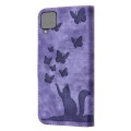 For Samsung Galaxy A12 Butterfly Cat Embossing Flip Leather Phone Case(Purple)