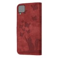 For Samsung Galaxy A12 Butterfly Cat Embossing Flip Leather Phone Case(Red)