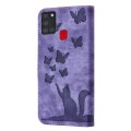 For Samsung Galaxy A21s Butterfly Cat Embossing Flip Leather Phone Case(Purple)