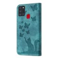 For Samsung Galaxy A21s Butterfly Cat Embossing Flip Leather Phone Case(Wathet)