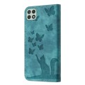 For Samsung Galaxy A22 5G Butterfly Cat Embossing Flip Leather Phone Case(Wathet)