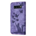 For Samsung Galaxy S10 Butterfly Cat Embossing Flip Leather Phone Case(Purple)