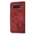 For Samsung Galaxy S10 Butterfly Cat Embossing Flip Leather Phone Case(Red)