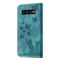 For Samsung Galaxy S10 Butterfly Cat Embossing Flip Leather Phone Case(Wathet)