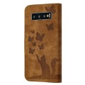 For Samsung Galaxy S10 Butterfly Cat Embossing Flip Leather Phone Case(Brown)