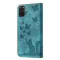 For Samsung Galaxy S20+ Butterfly Cat Embossing Flip Leather Phone Case(Wathet)