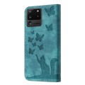 For Samsung Galaxy S20 Ultra Butterfly Cat Embossing Flip Leather Phone Case(Wathet)