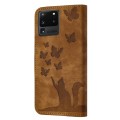 For Samsung Galaxy S20 Ultra Butterfly Cat Embossing Flip Leather Phone Case(Brown)