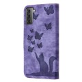 For Samsung Galaxy S21 5G Butterfly Cat Embossing Flip Leather Phone Case(Purple)