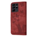 For Samsung Galaxy S21 Ultra 5G Butterfly Cat Embossing Flip Leather Phone Case(Red)