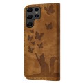 For Samsung Galaxy S23 Ultra 5G Butterfly Cat Embossing Flip Leather Phone Case(Brown)