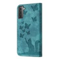 For Samsung Galaxy S21 FE 5G Butterfly Cat Embossing Flip Leather Phone Case(Wathet)