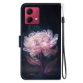 For Motorola Moto G84 Crystal Texture Colored Drawing Leather Phone Case(Purple Peony)