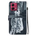 For Motorola Moto G84 Crystal Texture Colored Drawing Leather Phone Case(Cat Tiger Reflection)