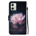 For Motorola Moto G54 Crystal Texture Colored Drawing Leather Phone Case(Purple Peony)