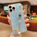 For iPhone 15 Pro Max Starry Sequin Love Gem Chain Epoxy TPU Phone Case(Blue)