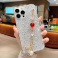 For iPhone 15 Pro Max Starry Sequin Love Gem Chain Epoxy TPU Phone Case(Silver)