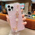 For iPhone 15 Pro Starry Sequin Love Gem Chain Epoxy TPU Phone Case(Pink)