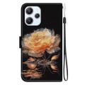 For Xiaomi Redmi 12 Crystal Texture Colored Drawing Leather Phone Case(Gold Peony)