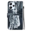 For Xiaomi Redmi 12 Crystal Texture Colored Drawing Leather Phone Case(Cat Tiger Reflection)