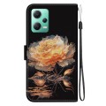 For Xiaomi Redmi Note 12 5G Crystal Texture Colored Drawing Leather Phone Case(Gold Peony)