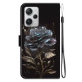 For Xiaomi Redmi Note 12 Pro+ Crystal Texture Colored Drawing Leather Phone Case(Black Rose)
