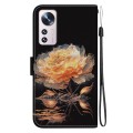 For Xiaomi 12 Pro Crystal Texture Colored Drawing Leather Phone Case(Gold Peony)
