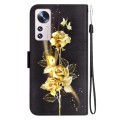 For Xiaomi 12 Pro Crystal Texture Colored Drawing Leather Phone Case(Gold Butterfly Rose)