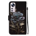 For Xiaomi 12 Pro Crystal Texture Colored Drawing Leather Phone Case(Black Rose)