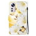For Xiaomi 12 Pro Crystal Texture Colored Drawing Leather Phone Case(Gold Butterfly Epiphyllum)