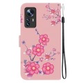 For Xiaomi 12 / 12X Crystal Texture Colored Drawing Leather Phone Case(Cherry Blossoms)